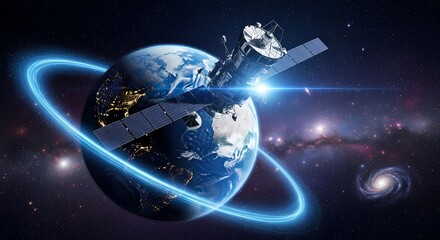 Satellite Orbiting Earth Digital Illustration Space Technology