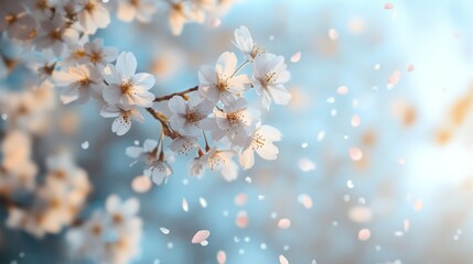 Cherry blossom sway gently in warm breeze, and the beautiful blooms of spring bring a sense of serenity and pure beauty, creating a peaceful haven for those who truly appreciate the wonders of nature