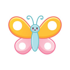 A colorful, cartoon butterfly with an adorable expression