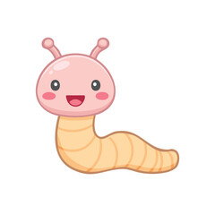 A charming and adorable cartoon worm smiling and looking cute