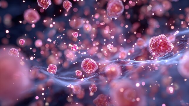 Cellular image highlighting mast cell sprinkles erupting histamine bursts causing inflammation and swelling in skin capillaries.