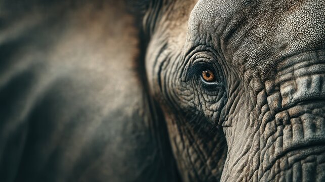 Detailed close-up of an elephant's eye conveying wisdom and resilience