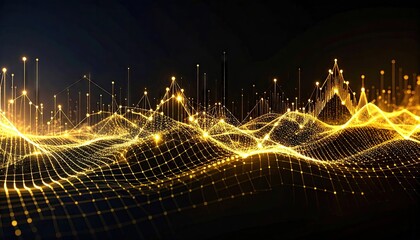 Abstract Gold Data Visualization Mesh Background Featuring Digital Technology And Networked Information