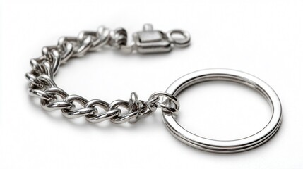 Elegant Silver Keyring and Chain on White Background for Professional Use
