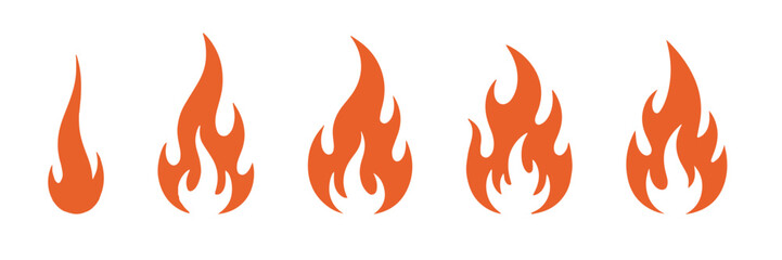 Orange Fire Icons – Flame Symbol Set for Heat Levels, Energy, and Burn Effect Designs