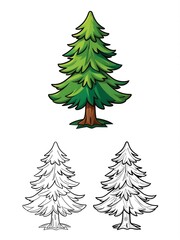 Obraz premium Cartoon Pine Tree Illustration Set with Outlines