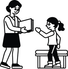 Flat color vector of a teacher giving a book to a student vector illustration