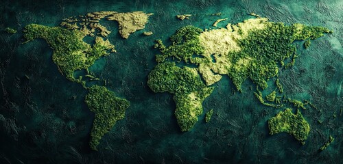 An international Mother Earth Day concept featuring a green world map, promoting earth conservation.