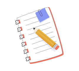 Notebook and Pencil Vector Sticker. Vector sticker of a notebook and pencil. Ideal for school, office, and creative