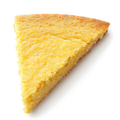 Fototapeta premium A slice of golden cornbread with a textured surface, isolated on a white background.