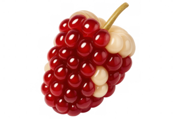 Ripe red and white blackberry with transparent background, ideal for projects related to freshness, health, and natural food