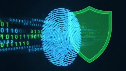Cyber Security: A captivating digital representation illustrates the essence of cyber security, showcasing a luminous fingerprint intertwined with binary code, shielded by a protective emblem. - Powered by Adobe