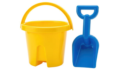 Isolated Yellow Bucket and Blue Shovel