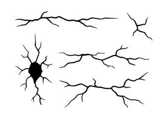 Realistic Black Cracked Wall Texture Elements Set Isolated on White Background