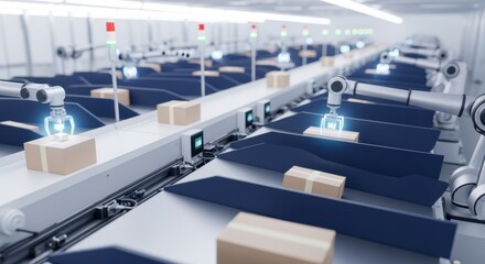 Highefficiency smart sorting line with sensors and AIdriven package distribution