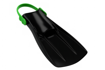Modern black diving fin with green silicone strap isolated on transparent background, perfect for underwater exploration and recreational swimming