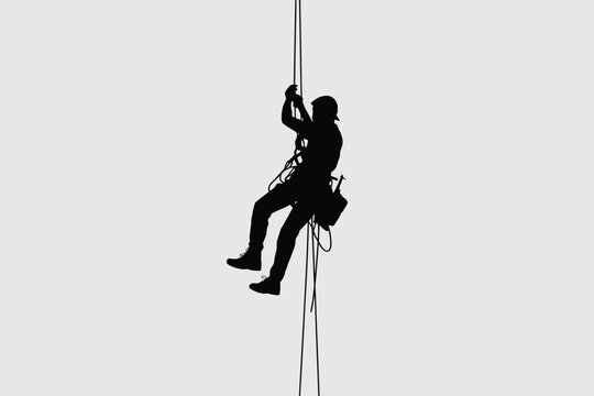 Industrial Abseiler Silhouette Working at Height with Rope Access Technique silhouette