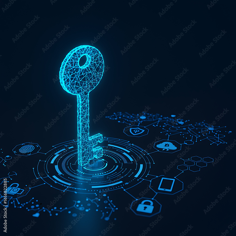 Poster digital key to cybersecurity unlocking data protection in the modern world