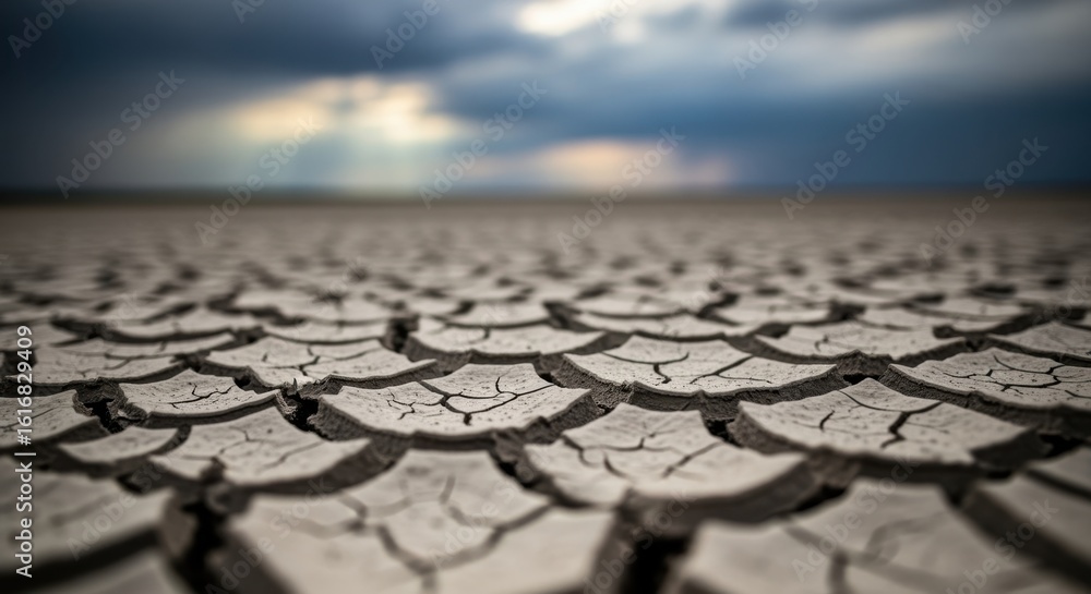 Poster texture of cracked clay earth emphasizing fragile environment under changing weather patterns.