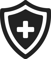 Black shield with medical cross icon. Symbol for protection, health insurance, security, health concept. Vector. 
