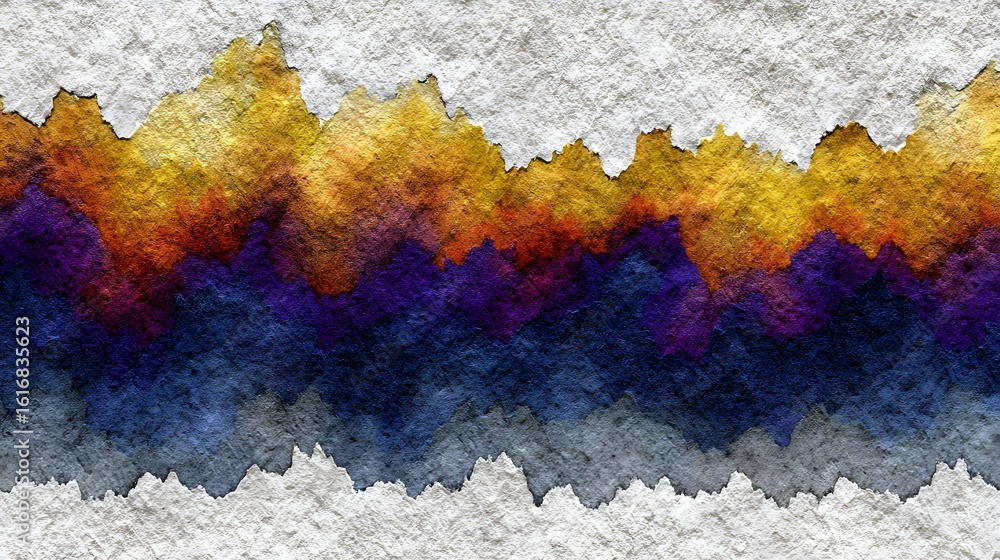 Poster abstract design of textured layers in warm and cool colors.