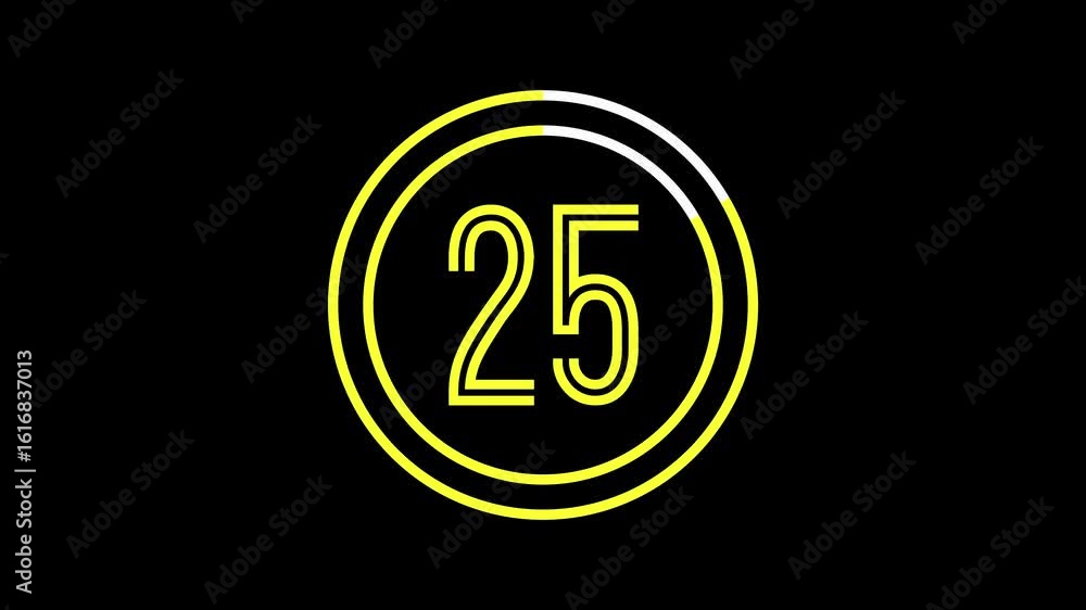Poster 30-second double ring countdown timer with thin, rounded outline font in yellow on black background.