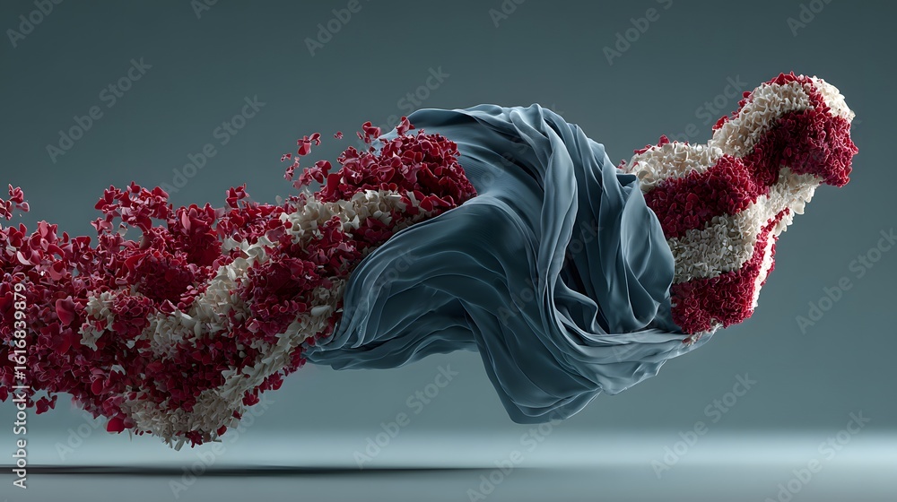 Aufkleber fluid forms of fabric and particles in motion.