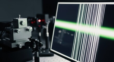 Interference fringe analysis displayed on monitor as part of optical interferometer mirror metrology procedure.