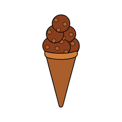 Delicious creamy chocolate swirl ice cream cone topped with rich chocolate balls and sprinkles