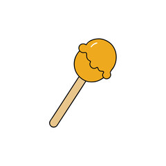 Delicious honey ice cream scoop with a wooden honey dipper on a clean white background
