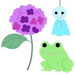 カエルとアジサイとてるてる坊主