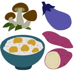 栗ごはんと秋の味覚セット（きのこ・ナス・さつまいも） 