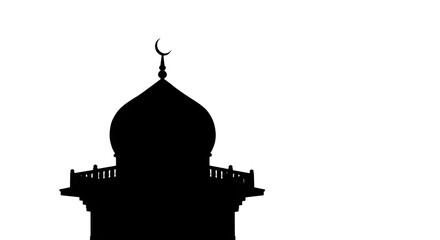 Fototapeta premium Silhouette of a mosque with domes and minarets on white background. Symbol of Islamic architecture and spirituality.