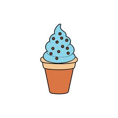Delicious soft serve ice cream in a cup with marshmallows and chocolate toppings