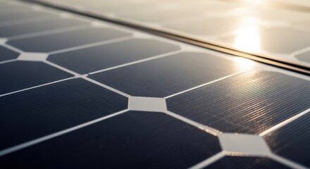 Textured closeup of solar panel surface highlighting cell pattern and light absorption.