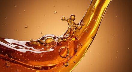 Golden cascade: A liquid splash against an amber gradient background creating a dynamic visual