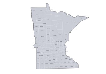 Minnesota, U.S. state, gray political map with borders and county names