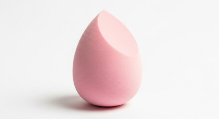 Single angled pink makeup sponge isolated on white. Precision cosmetic blender for contouring and detailed makeup application