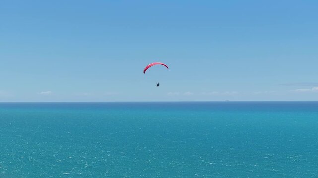 Paraglider In Fortaleza Ceara Brazil. Idyllic Beach. Nature Landscape. Ceara Brazil. Tourism Background. Paraglider In Fortaleza Ceara Brazil. Future Beach.