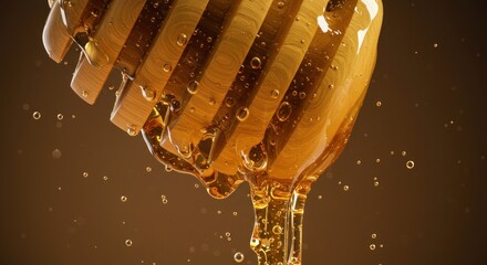 Capturing the essence of honey, a sweet and golden cascade with natural dipper