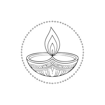 Diwali Lamp Outline Vector Illustration for Festive Coloring Page Design