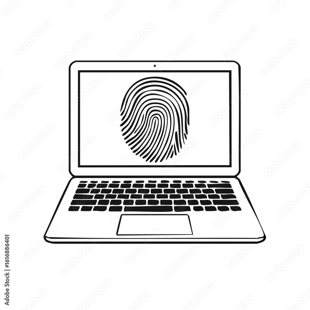 Poster laptop displaying a fingerprint for digital security and personal identification