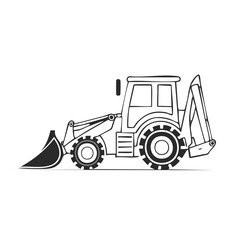 Naklejka premium Construction vehicle line art illustration. Black and white drawing of a backhoe loader.