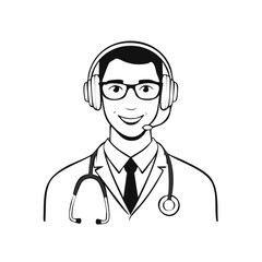Fototapeta premium Friendly doctor wearing headset and stethoscope smiling representing telemedicine or medical support