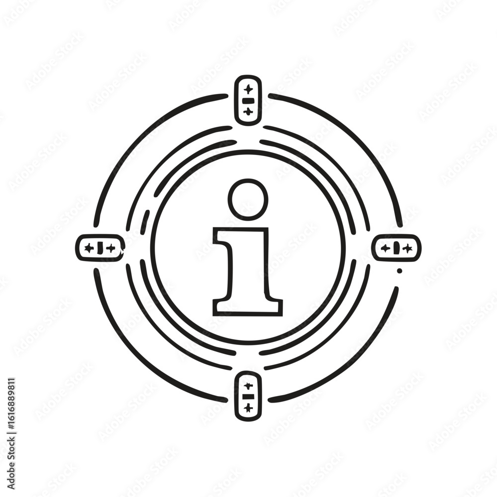 Poster information graphic icon for knowledge sharing with a circular format and additional details for vis