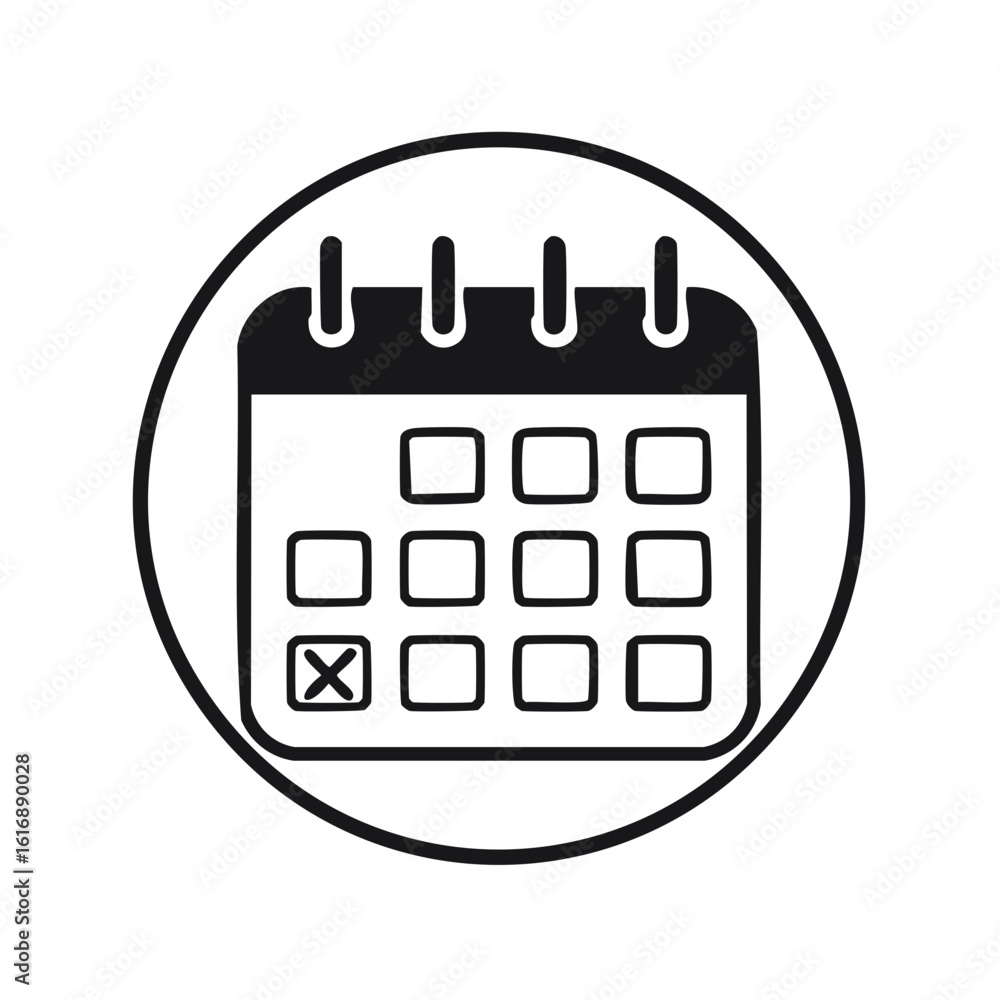 Aufkleber monochrome calendar icon showing a scheduled event with a marked day for planning and organization c