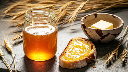 Honey, Butter, and Toast A Rustic Breakfast Scene