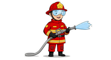 Cartoon fireman holding an axe in uniform illustration