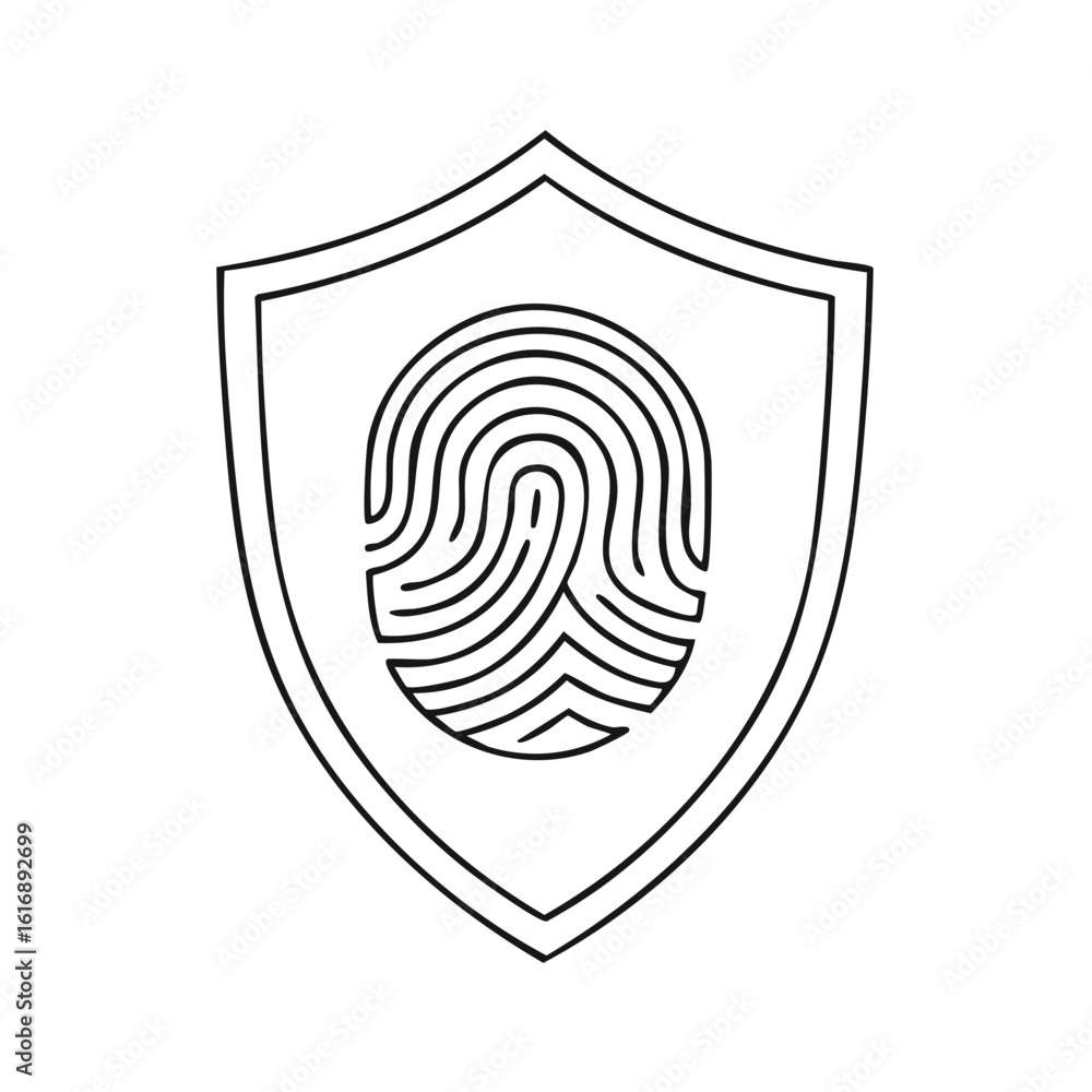 Poster shield with fingerprint biometric scan authentication security symbol icon design illustration