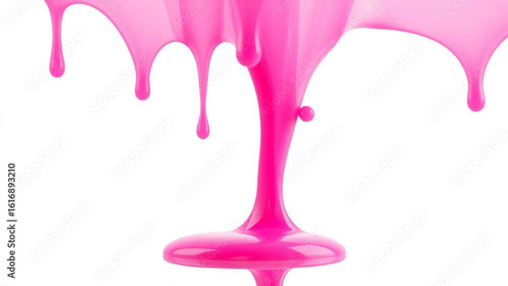 Poster pink paint dripping over transparent surface generating dynamic fluid color movement with artistic t